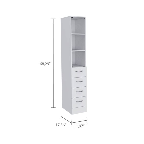 FM Furniture Preston 11.97-in W x 68.29-in H x 17.56-in D White MDF Freestanding Linen Cabinet