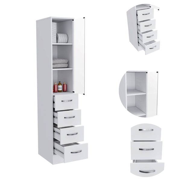 FM Furniture Preston 11.97-in W x 68.29-in H x 17.56-in D White MDF Freestanding Linen Cabinet