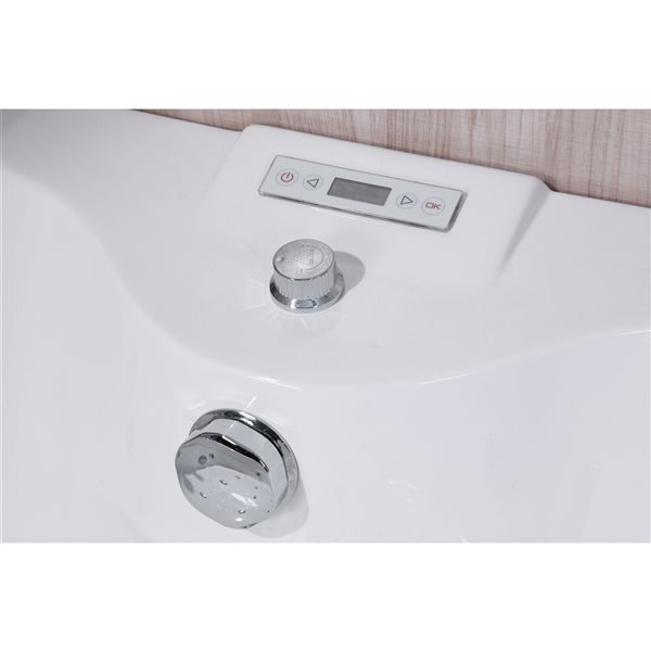 Baignoire hydromassage autoportante Bouticcelli carrée acrylique blanche 59 po x 59 po drain à droite