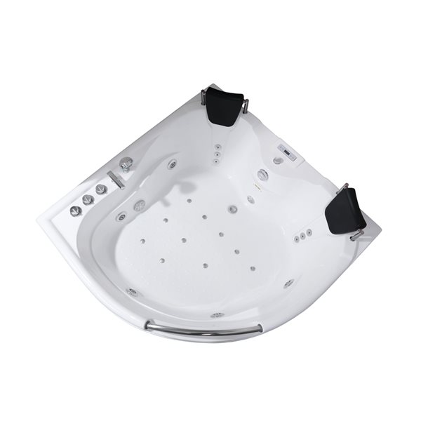 Bouticcelli 59-in x 59-in White Acrylic Square Right-Hand Drain Freestanding Whirlpool Bathtub