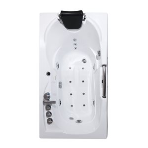 Baignoire hydromassage autoportante Bouticcelli rectangulaire acrylique blanche 32 po x 60 po drain à droite