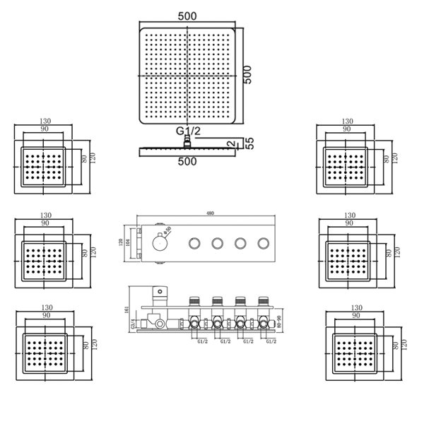 Bouticcelli Chrome 6-Spray Built-in Shower System