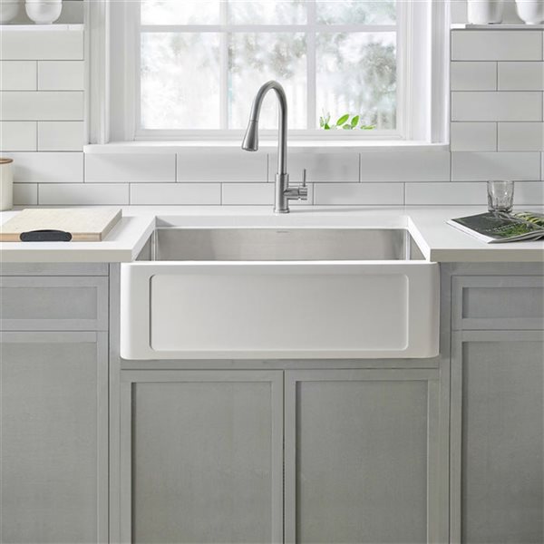 Ancona Holbrook Undermount Apron Front/Farmhouse 30-in x 18.8-in White and Stainless Steel No Hole Kitchen Sink