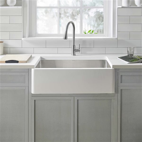 Ancona Holbrook Undermount Apron Front/Farmhouse 30-in x 18.8-in White and Stainless Steel No Hole Kitchen Sink