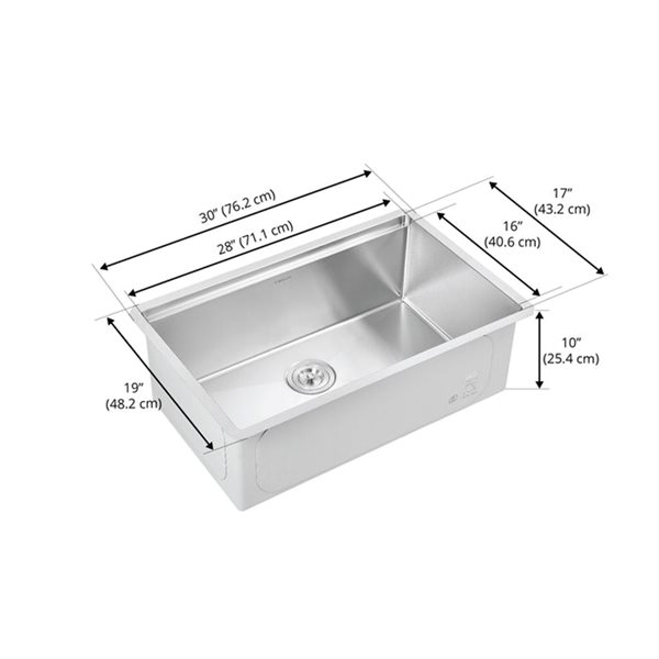 Ancona Undermount 30-in x 19-in Stainless Steel Single Bowl Customizable Hole Workstation Kitchen Sink