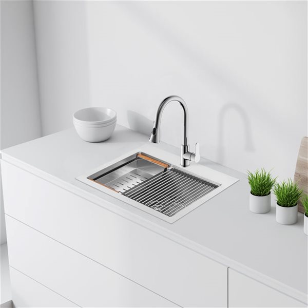 Évier de cuisine avec plan de travail Ancona simple installation en surface 25 po x 20 po monotrou acier inoxydable