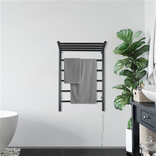 Ancona 5-Bar Wall Mount Matte Black Plug-In and Hardwired Towel Warmer