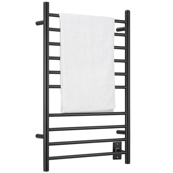 Ancona 10-Bar Wall Mount Matte Black Plug-In and Hardwired Towel Warmer