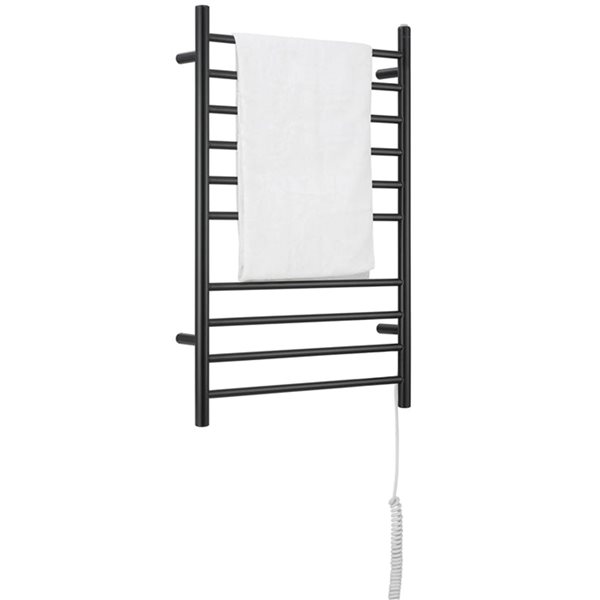 Ancona 10-Bar Wall Mount Matte Black Plug-In and Hardwired Towel Warmer