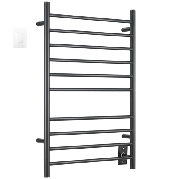 Ancona 10-Bar Wall Mount Matte Black Hardwired Towel Warmer with WiFi timer