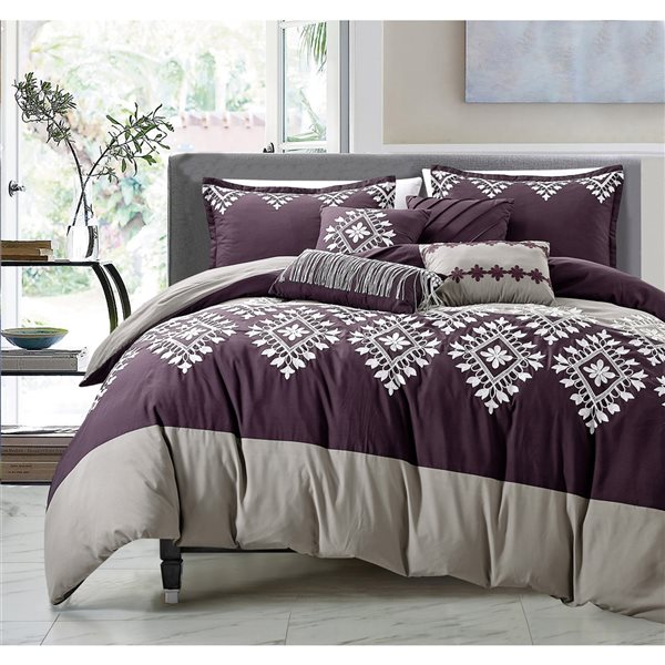 Honolulu Home Fashions Brighton Mauve Abstract King Comforter - 7-Piece ...