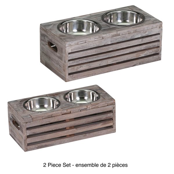 Bowser & Meowser Brown Earth Friendly Recycled Wood Pet Feeding Dish - Set of 2