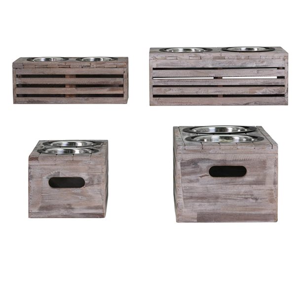 Bowser & Meowser Brown Earth Friendly Recycled Wood Pet Feeding Dish - Set of 2