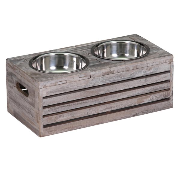 Bowser & Meowser Brown Earth Friendly Recycled Wood Pet Feeding Dish - Set of 2