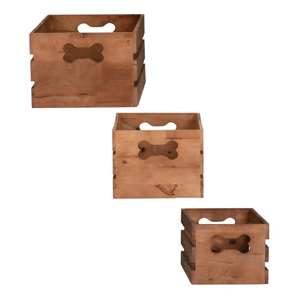 Bowser & Meowser Earth Friendly Recycled Wood Storage Boxes - Set of 3