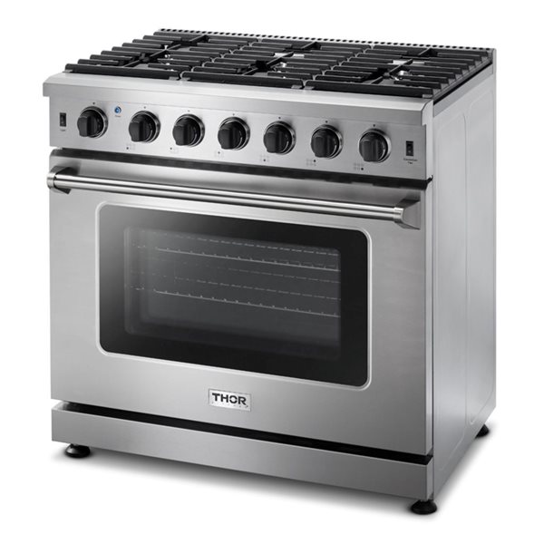 Thor Kitchen 36-in 6 Burners 6-cu ft Manual Cleaning Slide-In Gas Range Stainless Steel