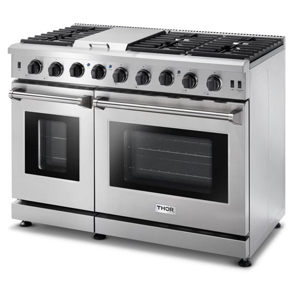 Thor Kitchen 48-in 6 Burners 4.6-cu ft and 2.2-cu ft Manual Cleaning Slide-In Double Oven Gas Range (Stainless Steel)