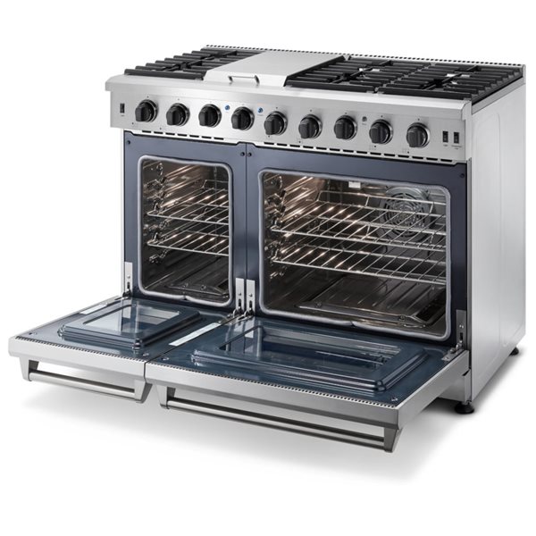 Thor Kitchen 48-in 6 Burners 4.6-cu ft and 2.2-cu ft Manual Cleaning Slide-In Double Oven Gas Range (Stainless Steel)