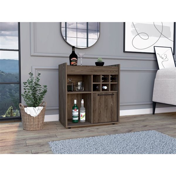 FM Furniture Leeds Dark Walnut 6-Bottle Composite Wine Cabinet