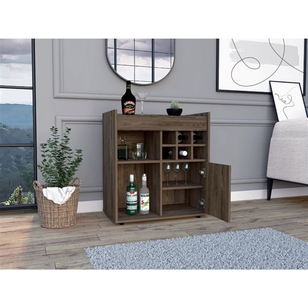 FM Furniture Leeds Dark Walnut 6-Bottle Composite Wine Cabinet