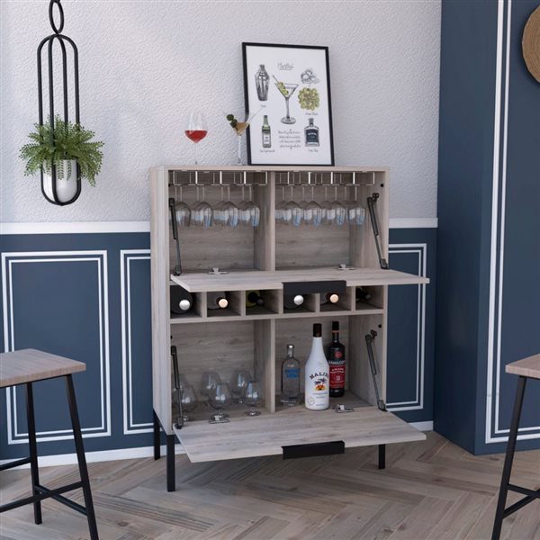 FM Furniture Rowan Light Grey 6-Bottle Composite Wine Cabinet
