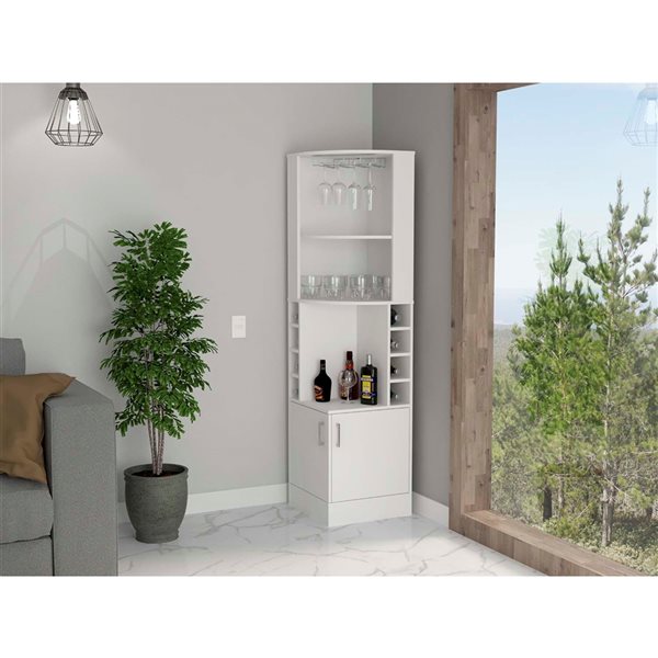 FM Furniture Seattle White 8-Bottle Composite Wine Cabinet