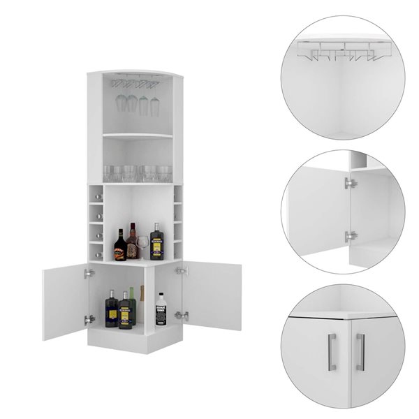 FM Furniture Seattle White 8-Bottle Composite Wine Cabinet