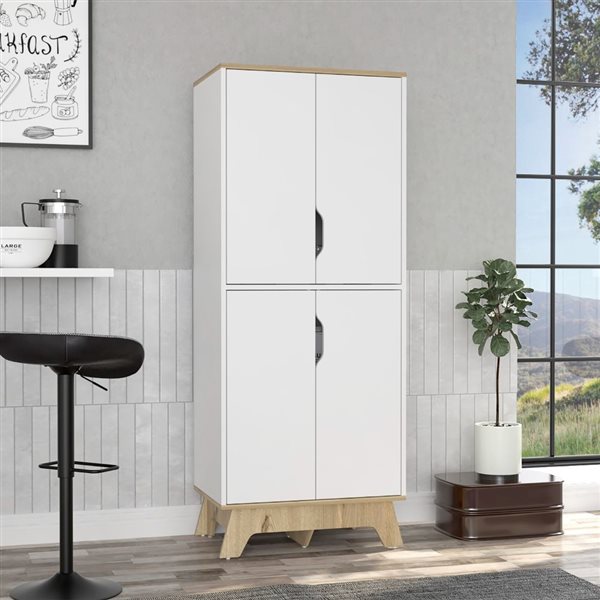 FM Furniture Zurich Light Oak-White Composite Kitchen Hutch