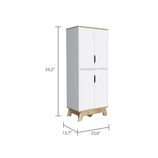 FM Furniture Zurich Light Oak-White Composite Kitchen Hutch