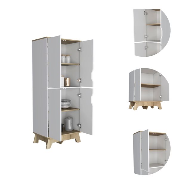 FM Furniture Zurich Light Oak-White Composite Kitchen Hutch