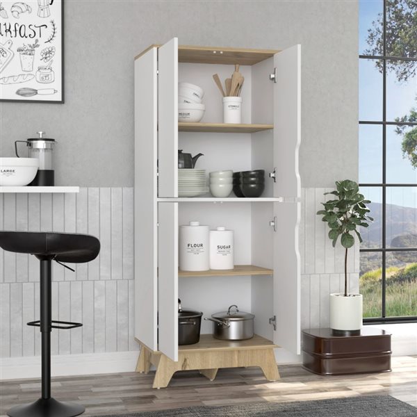 FM Furniture Zurich Light Oak-White Composite Kitchen Hutch