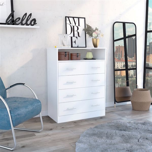 FM Furniture Lagos White 4-Drawer Standard Dresser