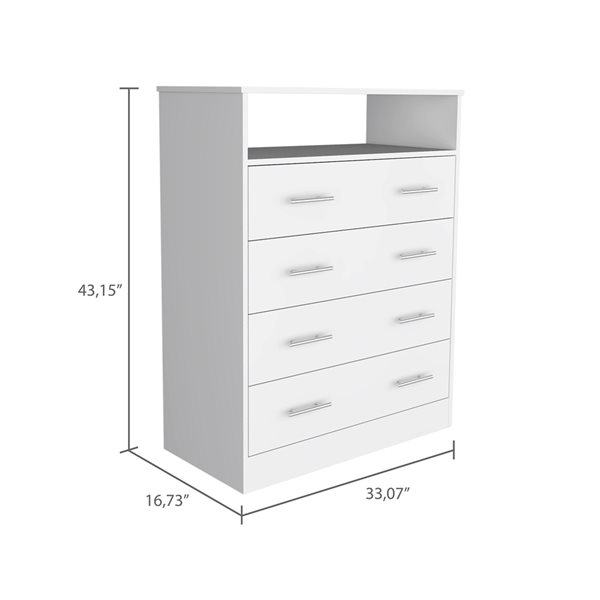 FM Furniture Lagos White 4-Drawer Standard Dresser