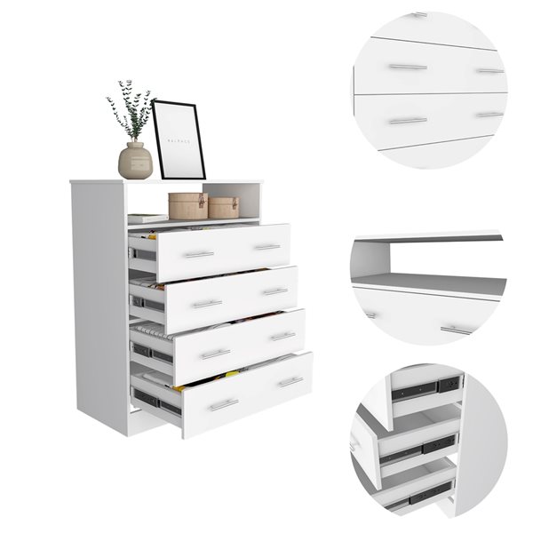 FM Furniture Lagos White 4-Drawer Standard Dresser