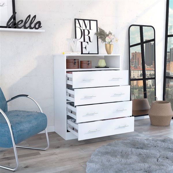 FM Furniture Lagos White 4-Drawer Standard Dresser