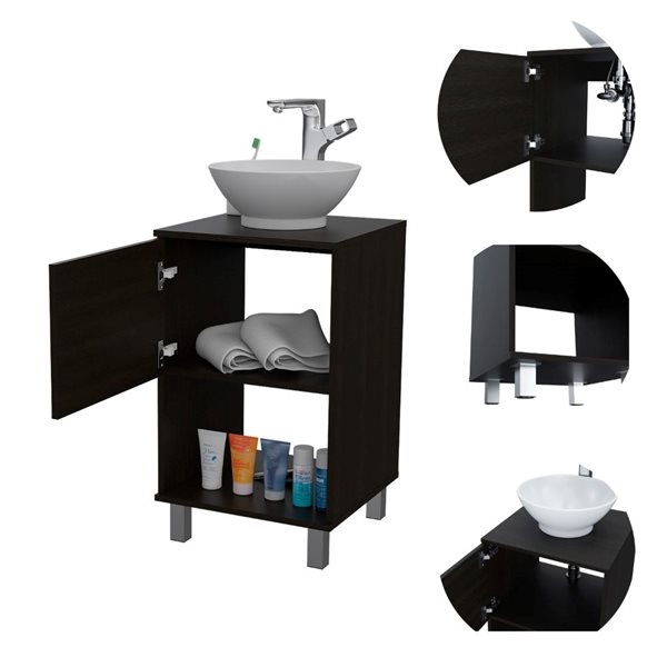 Fm Furniture Malibu 18-in Black Wengue Single Sink Bathroom Vanity with Aluminum Top