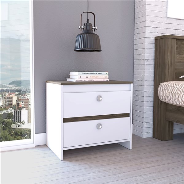 FM Furniture Moscow White-Dark Brown Nightstand