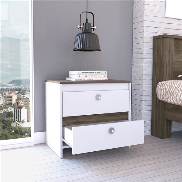 FM Furniture Moscow White-Dark Brown Nightstand