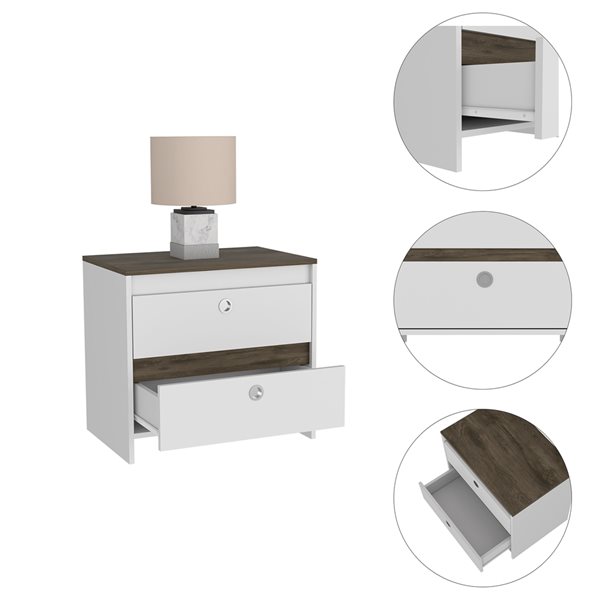 FM Furniture Moscow White-Dark Brown Nightstand