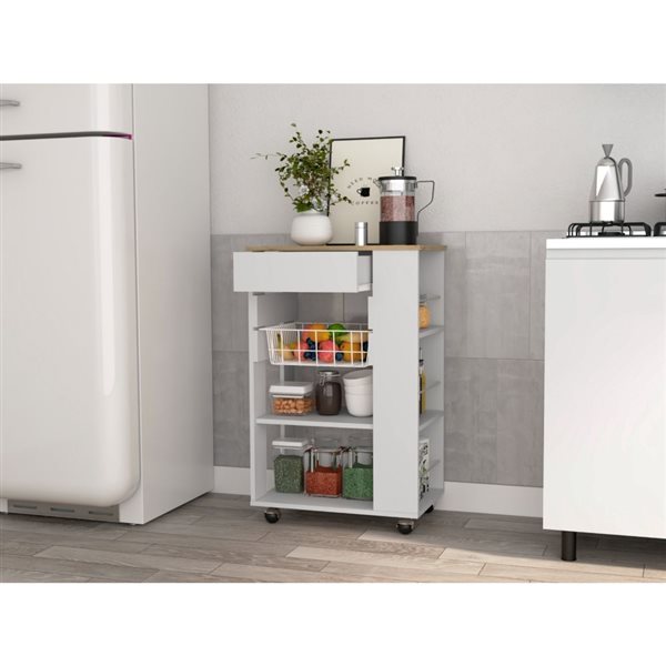 FM Furniture Shelton White Base with Composite Laminate Top Kitchen Cart (22-in x 14-in x 35-in)