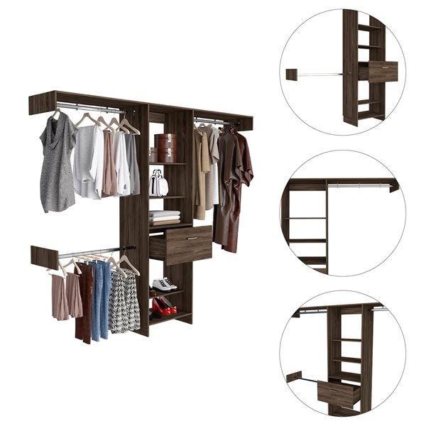 FM Furniture Cross 98.4-in Dark Walnut Wood Closet System Kit