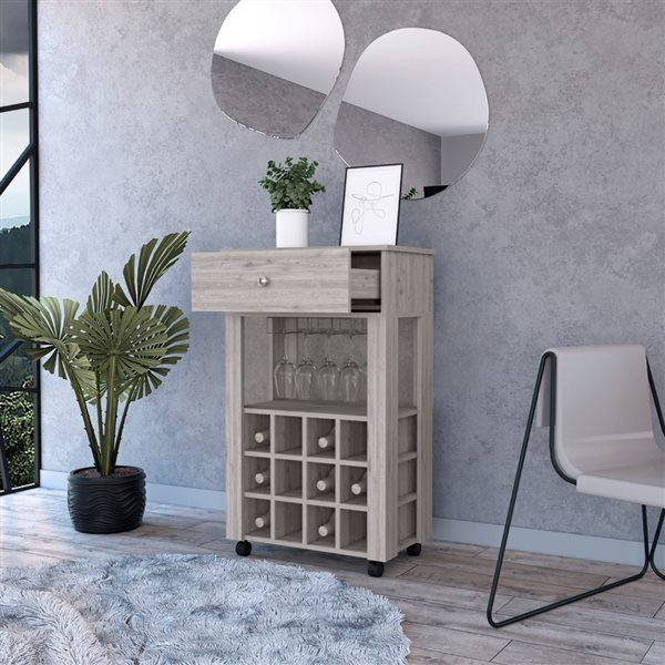 FM Furniture Ace Light Grey 12-Bottle Composite Wine Cabinet