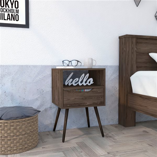 FM Furniture Allie Dark Walnut Nightstand