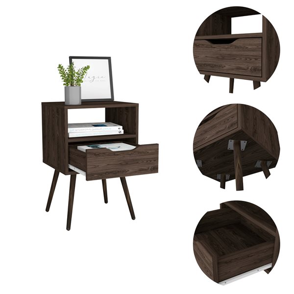 FM Furniture Allie Dark Walnut Nightstand