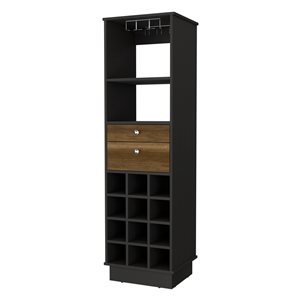 FM Furniture Hype Black Wengue/Walnut 12-Bottle Composite Wine Cabinet
