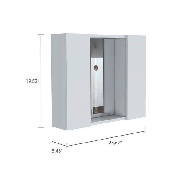 FM Furniture Draco 23.6-in x 19.5-in Recessed White Mirrored Rectangle Medicine Cabinet