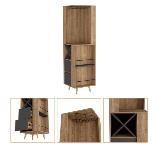 FM Furniture Ziton Pine/Matt Grey 4-Bottle Composite Wine Cabinet