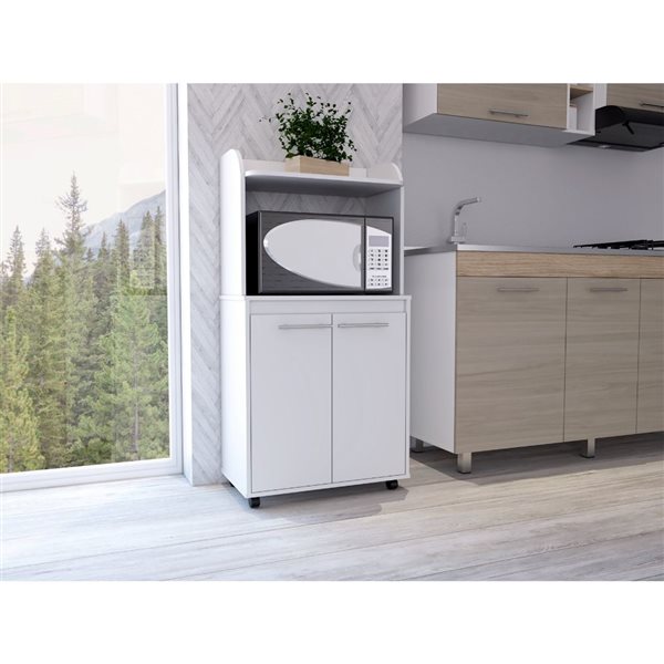 FM Furniture Rockford White Base with Composite Laminate Top Kitchen Cart (25-in x 14-in x 49-in)