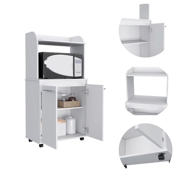 FM Furniture Rockford White Base with Composite Laminate Top Kitchen Cart (25-in x 14-in x 49-in)