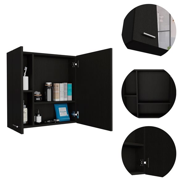 FM Furniture Kenya 24-in x 24-in Recessed Black Mirrored Rectangle Medicine Cabinet